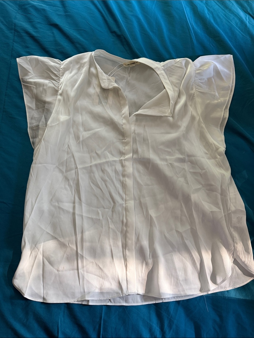 eesome White Semi-Sheer Flutter Sleeve Blouse